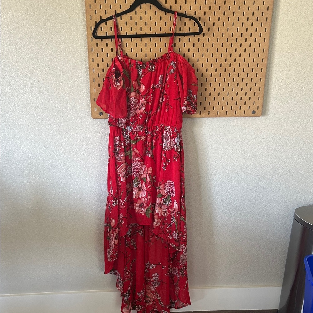 Chic Red Floral High Low Dress